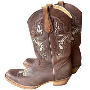 San Pedro Womens Cowboy Boots Nubuck Leather Embroidered size 25.5 Mex/8.5 US